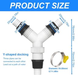 Dubbele Afvoer voor Wasmachine - Afvoeradapter voor 20-31mm Slangen, Uitgang 36mm, Inclusief 3 Klemmen — thumbnail 5