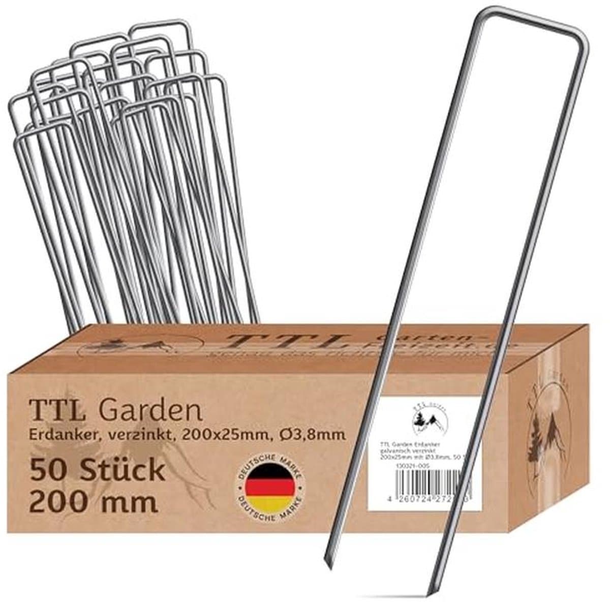50 Grondankers 200 x 25 x Ø 3,8 mm - Verzinkt en Gehard Koolstofstaal voor Tuin en Camping — afbeelding 1