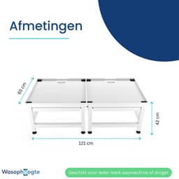 Wasophoogte® Wasmachine verhoger met uittrekbaar plateau - Dubbele wasmachine opbouwmeubel - Wasmachine sokkel - 42cm hoog - Wit - Universeel - 65*60,5 (LxB) - Inclusief wandbeugels — thumbnail 5