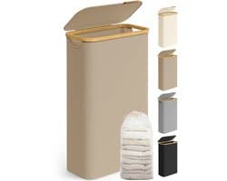 ACEP Wasmand met deksel - Wasmand met deksel - Wasmanden - 22.5CM Breed - 65 Liter - Inclussief Wasbare waszak - Beige - 42x22,5x70,5 cm (L x B x H)