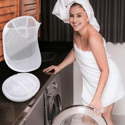 2 stuks – Opvouwbare wasmand voor aan de muur – Hangende wasmand – Wasmand van gaas voor aan de muur – Ademend – Met handvat – Wit – 30*40 cm – Geschikt voor kleding en speelgoed – Geschikt voor badkamers, campings en hotels — thumbnail 2