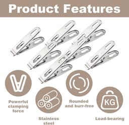 Wasknijpers Sterk - Kledingklemmen Metaal - Kleding Drogen - Winddicht Zware Kleding - 50 stuks - Zilver — thumbnail 5