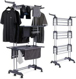Waskrek - Droogrek Torens - Kleding Drogen - Inklapbaar Met Wielen - 45 x 75 x 173 cm - Zwart — thumbnail 1