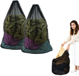 2 stuks waszakken van mesh met trekkoord en handvatten - 60×90cm waszakken van mesh - Duurzame tassen voor delicate kleding - Stevige waszakken van mesh - Geschikt voor wasmachines, reizen, kleding, speelgoedopslag — thumbnail 1