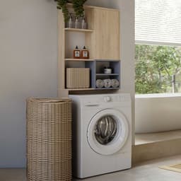 Wasmachinekast Kuba 4 Legplanken, 1 Draaideur-lichte Eik/celadon Grijs - Symbiosis - Wasmachine Ombouw - Bruin - Melamine; Spaanplaat — thumbnail 1