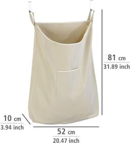 Famanu – Hangende wasmand voor over de deur, stoffen waszak met grote inhoud, ruimtebesparend, beige — thumbnail 4