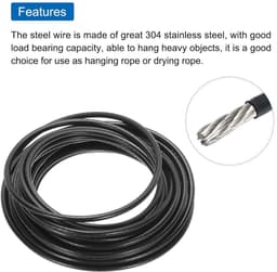 Allecta - Roestvrijstalen staalkabel 10 meter, 1/4 inch, vinylgecoat, wasrek - zwart — thumbnail 5