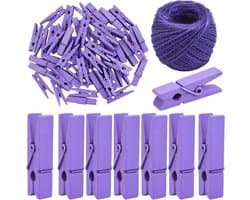 Mini Houten Haringen en Jute Touw - 50 Stuks - Creatieve Decoratie en Fotohangclips