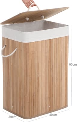 Wasmand 40 x 30 x 60 cm naturel Vuile wasmand met handgrepen deksel en uitneembare voering Opvouwbaar en ruimtebesparend Maximaal draagvermogen 20 kg Stevige en duurzame constructie — thumbnail 2