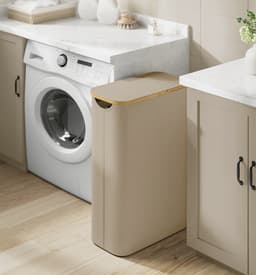 Vedder House - Wasmand - Wasmand met deksel - Beige - 65 liter - Smal - Opvouwbaar - Verwijderbare waszak — thumbnail 4