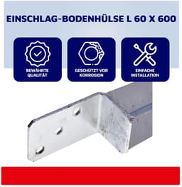 Aqbau® Set van 10 grondhulzen, paaldragers om in te slaan, L inslaghuls, thermisch verzinkt, bodemhulzen voor houten palen, inslaghuls l vorm 60 x 600 mm — thumbnail 5