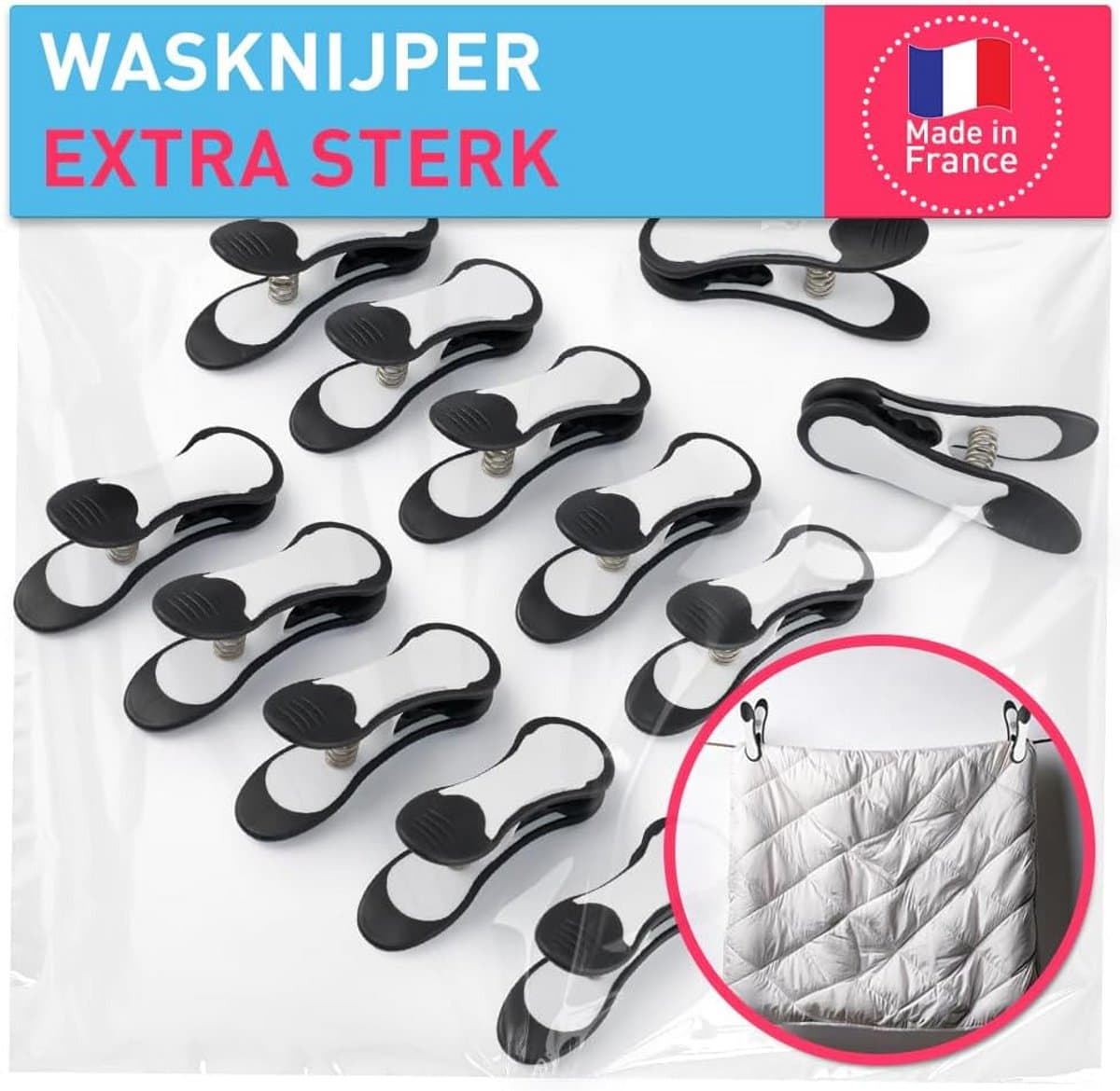 Maxi Clips Wasknijpers voor Zware Kleding - 12 Stuks Zwart-Wit — afbeelding 1