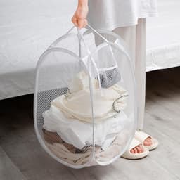 Wasmand - 2 Stuks - Opvouwbare wasmand - Opbergmand - Wasmanden - Wasmand Opvouwbaar - Opbergzak - Inklapbare Wasmand - Waszak met Handvat - Speelgoedwasmand - Geschikt voor Slaapkamer, Badkamer, Kinderkamer, Reis - 23.5*23.5*46.5cm - zwart/ wit — thumbnail 4