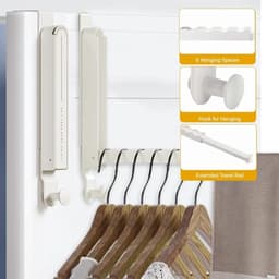 2-delige deurkapstok, roestvrijstalen deurhaken, opvouwbare hanger, opvouwbare kapstok, deurkapstok voor het ophangen van kleding, sjaals, tassen en kerstkransen (crèmewit) — thumbnail 3