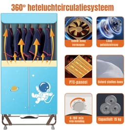 DYNA® Elektrisch Droogrek - Droogrek - Droogrek Elektrisch - 150cm Hoog - 1500W - Lichtblauw - ‎80cm x 47cm x 170cm — thumbnail 3