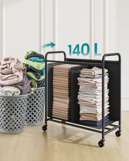 SONGMICS RLS210B01 - Wasmand met 2 Vakken - 140L - Op Wielen - Voor Badkamer Slaapkamer Wasruimte — thumbnail 4