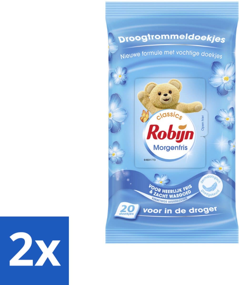 2 x Robijn Droogtrommeldoekjes Morgenfris 20 stuks per verpakking - Droogtrommeldoekjes - Wasgoed Drogen - Frisse Geur - Wasgoed Verzorgen - Kleuren Beschermen — afbeelding 1