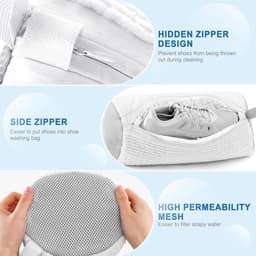 Schoenentas voor Wasmachine - 2 Stuks - Premium Wit - Sneaker Mesh Waszak - Herbruikbare Schoenenwaszak - Verborgen Rits - Vezels Schoenenwaszak voor Sneakers - Wasaccessoires — thumbnail 2