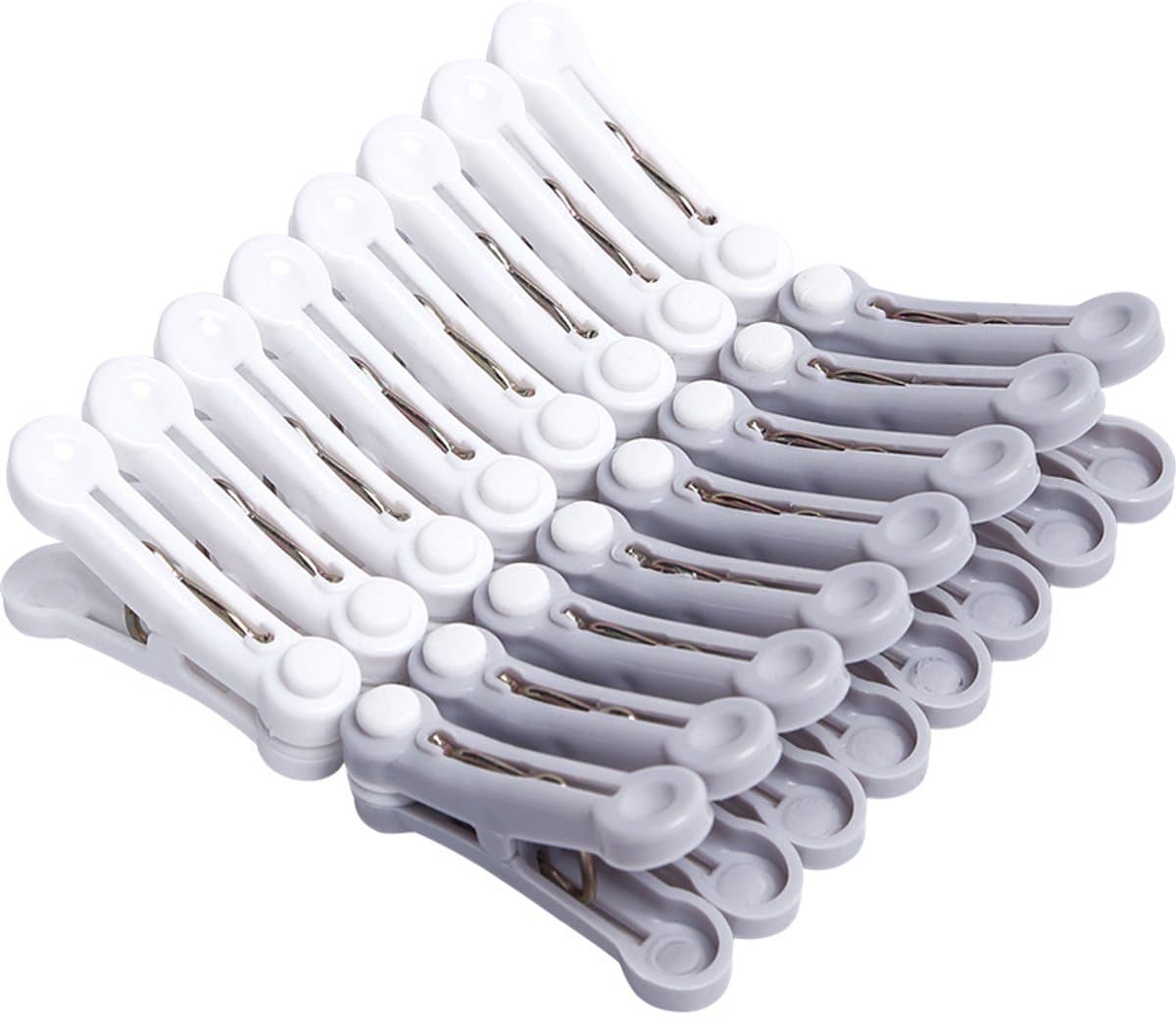 16 stuks wasknijpers, plastic wasknijpers, antislip wasknijpers met sterke klemkracht, multifunctionele kleine wasknijpers voor het vastklemmen van kleding, lakens, sokken en handdoeken (wit + grijs) — afbeelding 1