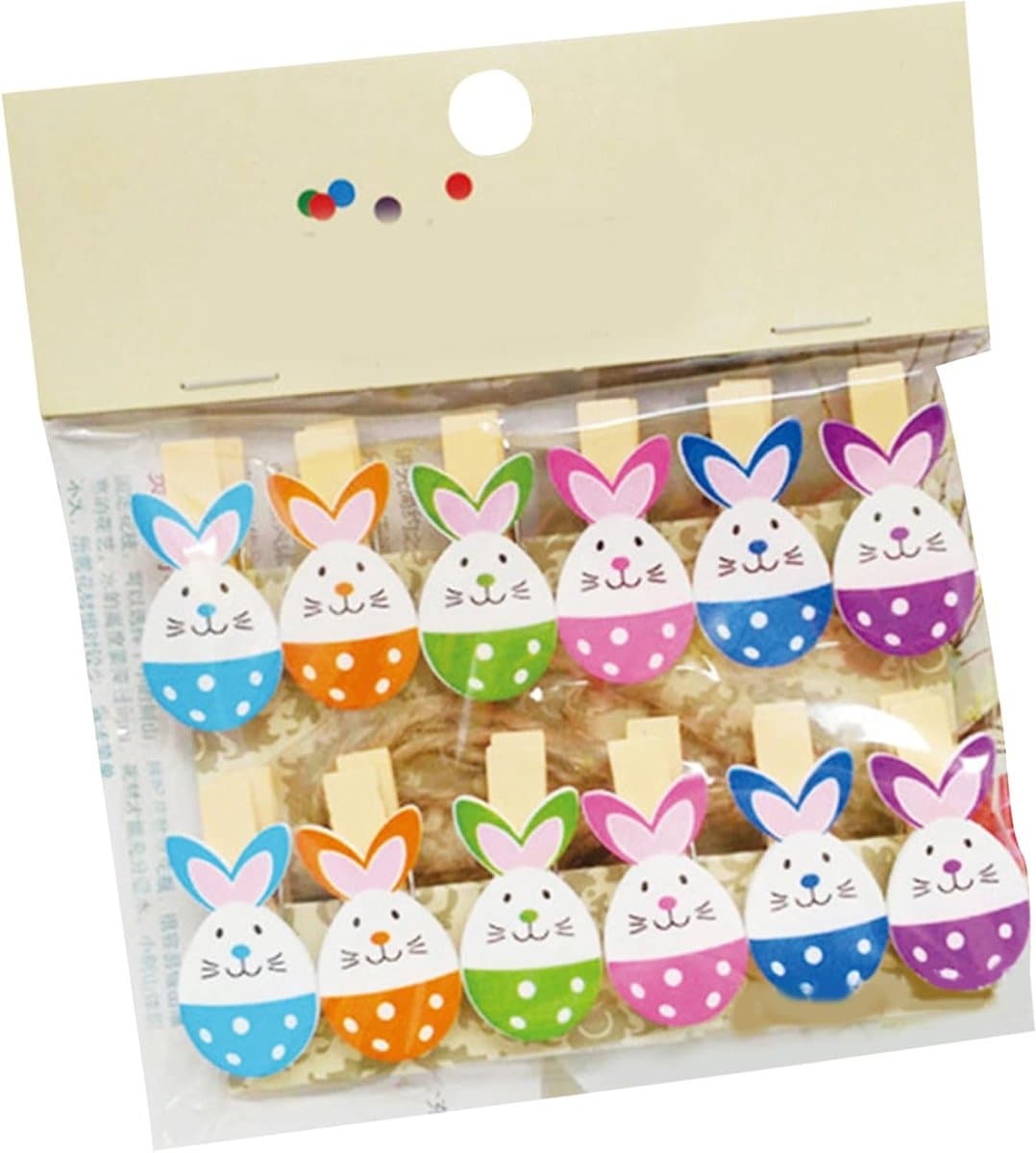 Houten Fotoclips - Konijn Pinnen - Foto Weergave - Vrolijke Kleuren - 12 Stuks - Multicolor — afbeelding 1