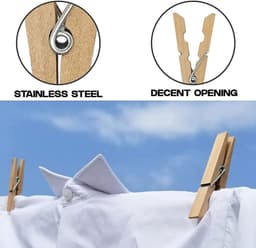 Wasknijpers Hout - Kledingspelden Knutselen - Buiten Droge Kleding - Heavy Duty Ontwerp - 50 Stuks - Natuurlijk Hout — thumbnail 5