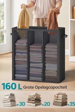 Wasmand met 3 Vakken - 160L - Wassorteerder met Deksel - Uitneembare & Wasbare Binnenzak - Met Labels voor Gemakkelijk Sorteren - Zwart — thumbnail 4