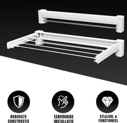 Quvo® Wanddroogrek Inklapbaar - Wanddroogrek - Wit- ‎‎37cm x 70cm x 11 cm; 1.2 kg — thumbnail 3