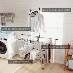 HOMCOM Wasdroogrek - Roestvrij staal, PP - 139x62,5x201 cm - Zilver — thumbnail 2