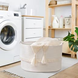 Geweven Opbergmand - Wasmand - Opbergmand - Wasmanden - Multifunctionele Katoenen Touw Mand voor Dekens, Speelgoed of Was - 50 x 50 x 33 cm — thumbnail 4