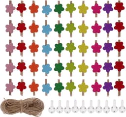 50 Stuks Mini Houten Knijpers met Jute Touw voor Foto Decoratie en Knutselen — thumbnail 1