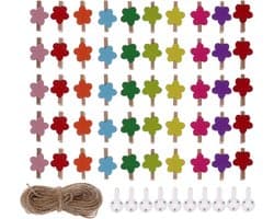 50 Stuks Mini Houten Knijpers met Jute Touw voor Foto Decoratie en Knutselen