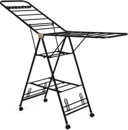 DRYVORA – Inklapbaar Droogrek & Wasrek Zwart – 25m Droogruimte – 168 x 47 x 100 cm – Stevig Modern Rek met 3 Lagen, Wielen met Remmen, Schoenendrogers & Kleerhangerrails – Voor Binnen & Buiten — thumbnail 1