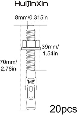 Boutankers M8 - Betonankers zwaar - Robuuste bevestiging - Koolstofstaal 10.9 - M8 x 70 mm - Zilver — thumbnail 4