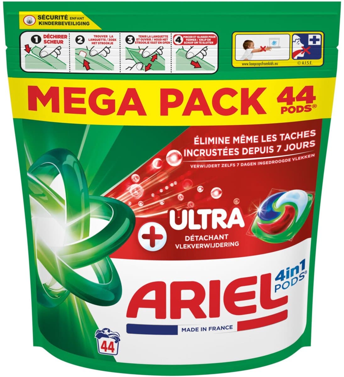 Ariel 4in1 Wasmiddel Pods +Ultra Vlekverwijderaar - 44 Wasbeurten — afbeelding 1