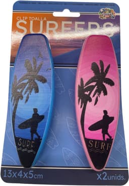 Gerimport Handdoekknijpers - 4x - surfplank - blauw/roze - handdoekklem - kunststof — thumbnail 4