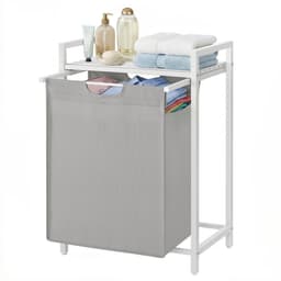 VASAGLE BLH101W03 - Wasmand met Opbergvak - Wassen Zak - Stevig Oxford Weefsel en Metalen Frame — thumbnail 1