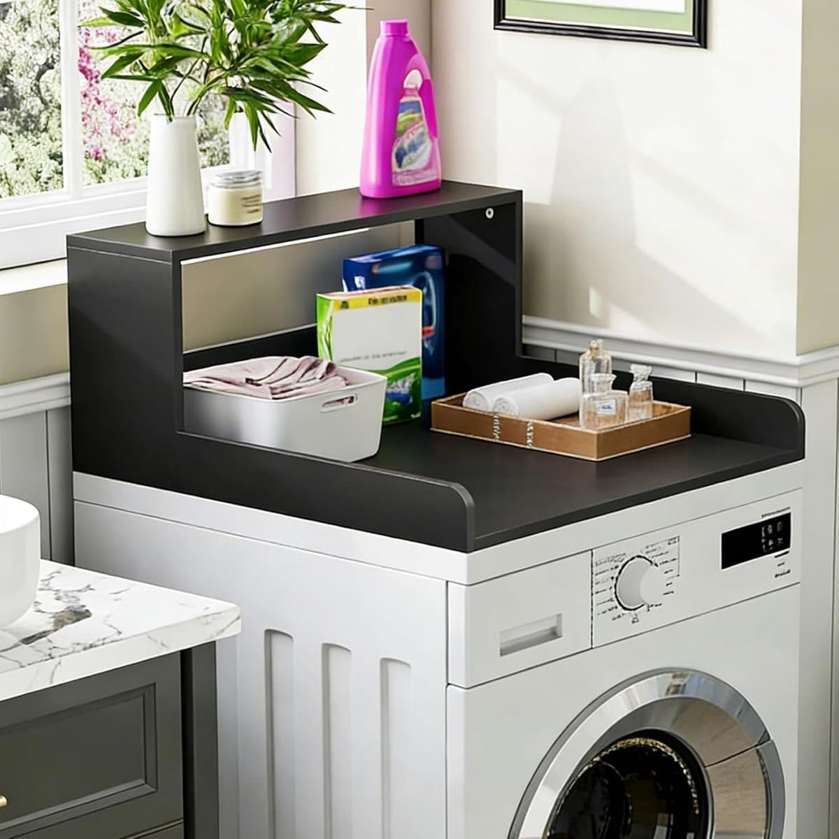 Wasmachine Werkblad - Droger Plateau - Opbergen Wasruimte - Met Randen - 80x80x15 cm - Zwart — afbeelding 1