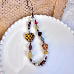 Telefoon - Sieraad - Hanger - Gsm - Ketting - Pols - kralen - Hartje - Bruin — thumbnail 1