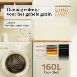 Avela Wasmand 3 vakken met deksel - 160L - Beige - Wassorteerder — thumbnail 5