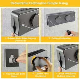 Roestvrijstalen Uitschuifbare Waslijn – 5,1m Dubbel Waslijn Design – Max. 20kg Draagkracht – Anti-doorhang & Muurmontage – Voor Binnen & Buiten — thumbnail 5