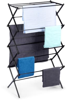 Droogrek Staand Metaal Zwart Verticaal Intrekbaar 43-75x37,5x139 cm - Droogtoren - Wasrek - Washanger — thumbnail 1