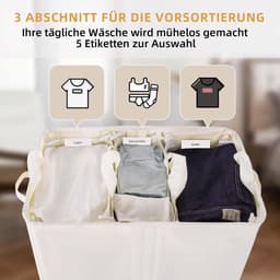 Wasmand - Met deksel, 3 vakken en handgrepen - Beige 160L — thumbnail 2
