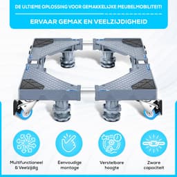 Fleau Home Wasmachine Verhoger PRO - Max 500KG - Met Wielen - Verstelbaar - Droger, Koelkast Kast - Meubelroller - Stapelkit - Opbouwmeubel - Grijs — thumbnail 5