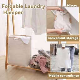 Waterdichte wasmand - Grote opvouwbare wasmand - met versterkte houten handgreep - 60L opbergmand voor speelgoedkleding - Opbergmand voor vuile was - voor wasgoed, badkamer (lengte 50 cm) — thumbnail 4