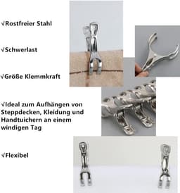 Allecto Plus - 6 stuks Strandhanddoekclips 85 cm - Roestvrij Staal - Windbestendig - Wasknijpers voor Strandlakens - Kleding - Tapijt — thumbnail 5