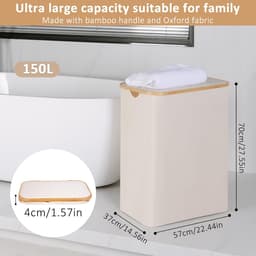 Wasmand voor wasgoed - XL, 150 liter, beige - opvouwbaar, 2 compartimenten — thumbnail 3