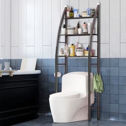 CHIWIN Badkamerrek zonder boren – 3-laags WC opbergrek met haken – Metalen toiletrek – Vrijstaand wasmachinerek – Ruimtebesparend badkamermeubel 166x50cm — thumbnail 1