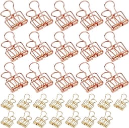 staartklemmen - 30 stuks - vouwback-klemmen - voor fotowand - draadgaas - 2 verschillende maten (roségoud - goud) — thumbnail 1