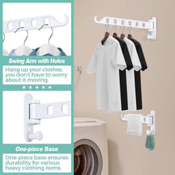 Opvouwbaar Telescopisch Droogrek - 2 stuks - Inklapbaar Wanddroogrek - Wandmontage voor Kleding - Uitklapbaar Kledingrek Wand - Verplaatsbaar Wanddroogrek voor Kleding - Droogrek voor kleding aan de muur - Droogrek voor wasgoed - Wit — thumbnail 5