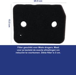 Multaparts® schuimfilter voor droger 205 x 155 x 30 mm | Geschikt voor Miele drogers | Alternatief voor 9164761 — thumbnail 5